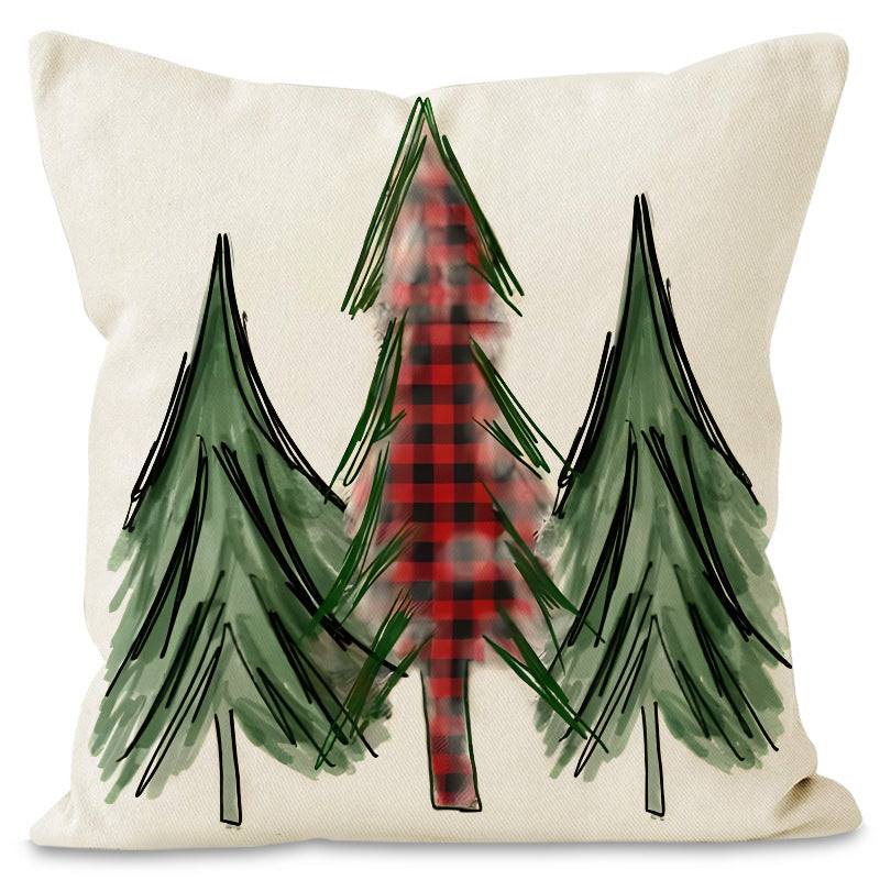 Christmas tree print pillow cover linen pillowcase holiday living room sofa decoration cushion cover