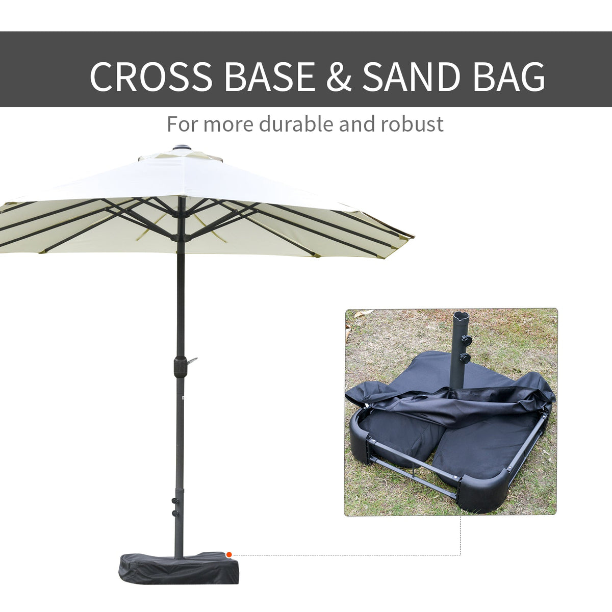 Patio Umbrella 15' Steel Rectangular Outdoor Double Sided Market With Base, UV Sun Protection & Easy Crank For Deck Pool Patio, Beige