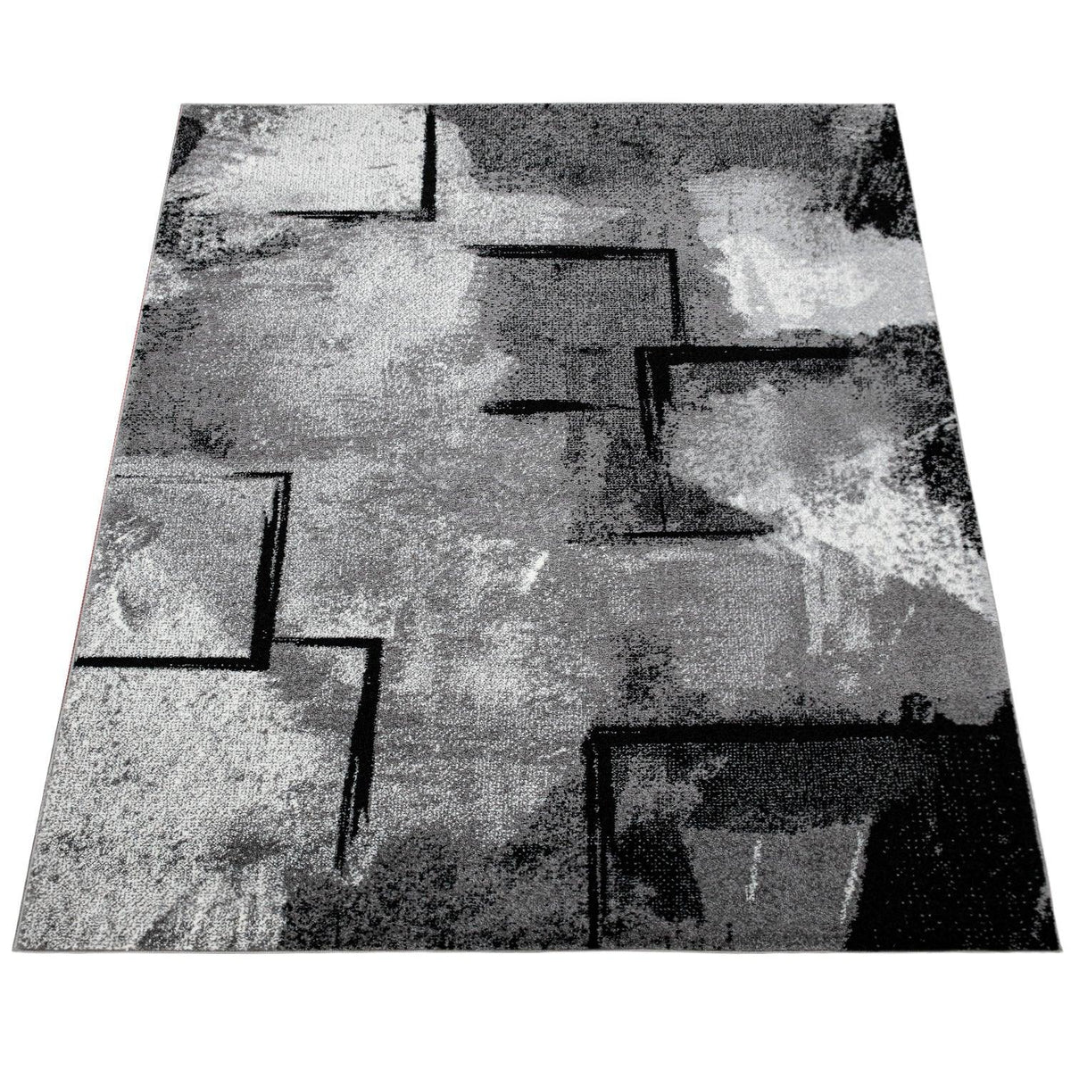 Grey White Area Rug Modern Design with Abstract Paint Effect