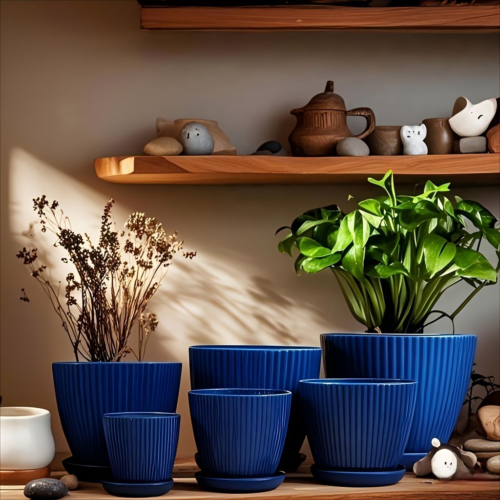 6 Pack Resin Planters Indoor Stackable Assorted Sizes
