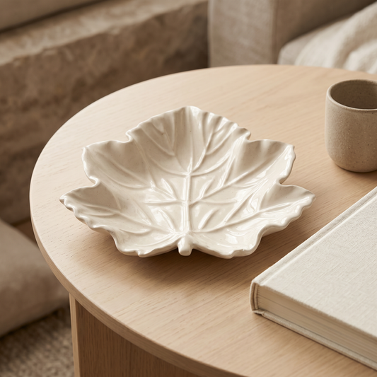 Maple Leaf Tray, Gypsum White 6"