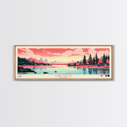 Lake Hattie Wyoming Framed Canvas Print, Panoramic Wall Art, Midcentury Modern, Pop Art, Living Room Decor, Travel Poster, Bedroom Art