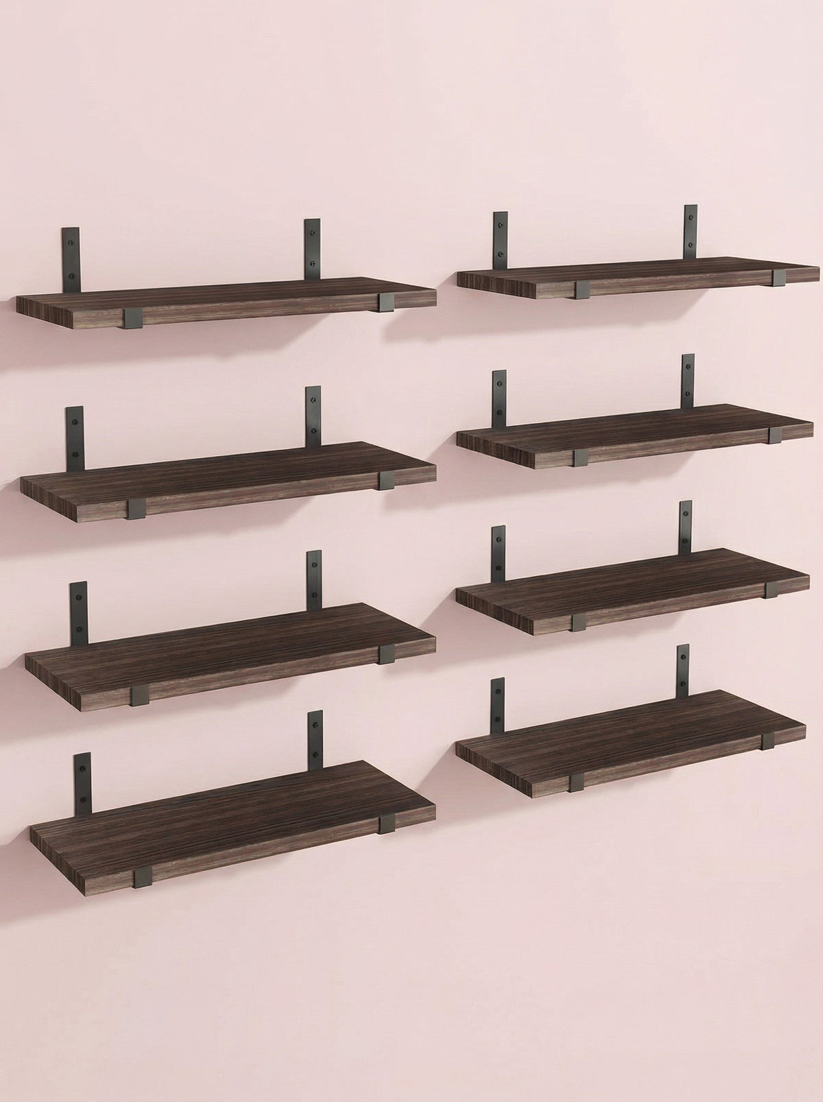 Wood Wall Shelves 15.8” with Metal Brackets – Rustic Floating Shelves | 5/8 Pack