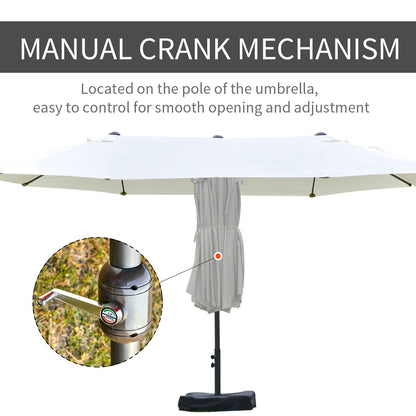 Patio Umbrella 15' Steel Rectangular Outdoor Double Sided Market With Base, UV Sun Protection & Easy Crank For Deck Pool Patio, Beige