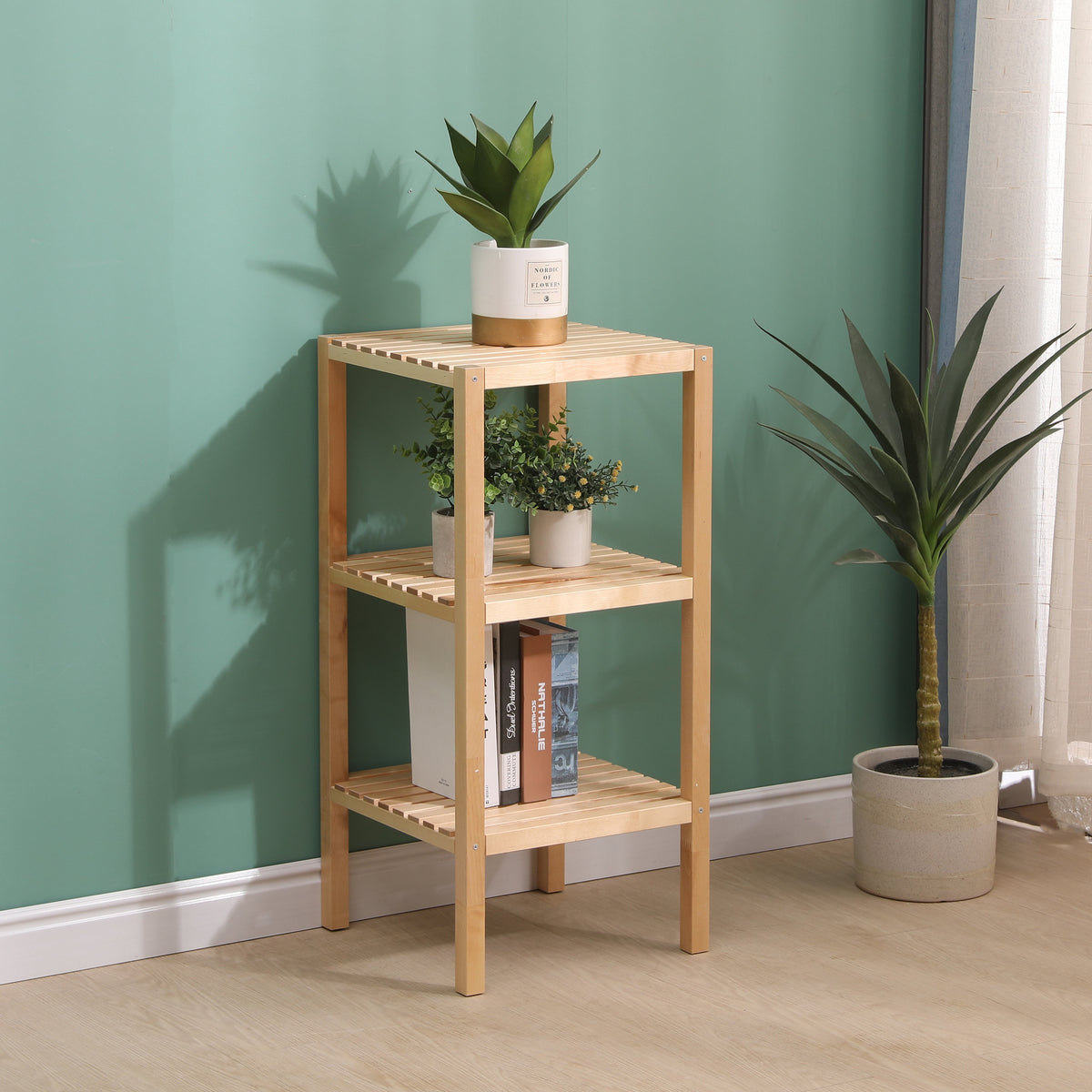3-Tier Birch Bathroom Shelf, Narrow Shelving Unit, Multifunctional Storage Rack, Corner Rack, for Kitchen, Living Room