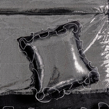 Tache Luxurious Glam Night Out Silver Sequin Black Organza Ruffle 6pc Comforter Set (1622)