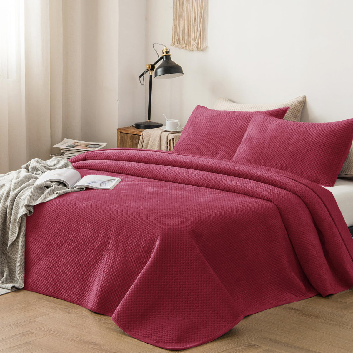 Kasentex Lightweight Velvet Bedspread Set Queen/King - Soft All Season Bedspread Coverlet