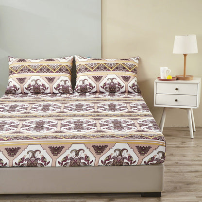 DaDa Bedding Majestic Oriental Kilim Fitted Sheet - w/ Pillow Cases Royal Persian Traditional Design Intricate Ornate Ornament Print