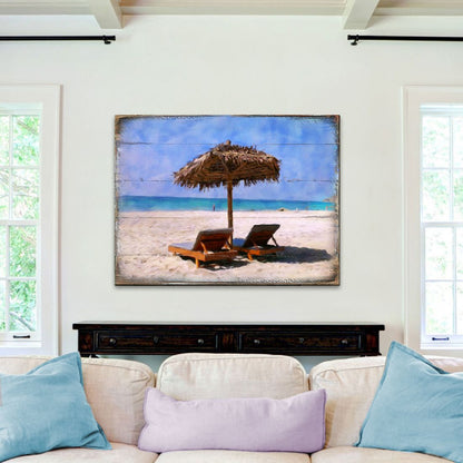 Sonny Beach Chairs Wooden Coastal Wall Art by Nature Wonders - Coastal Sea-Life Decor - 95319B