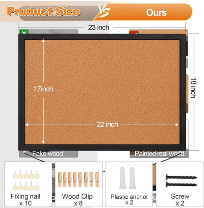Open Box Miratino Cork Board Bulletin Board, 23x18 Inches Wooden Frame Pin Board, Cute Cork Boards for Walls Hanging for Office, Home Decor, School (P