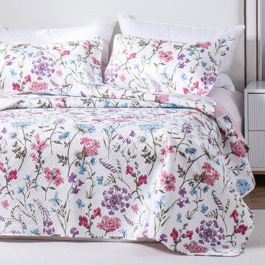 Kasentex Reversible Lightweight Floral Quilt Set - Soft All Season Bedspread Coverlet