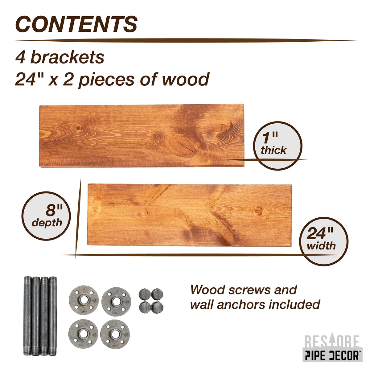 RESTORE Sunset Cedar 24 in. Shelves with Straight Brackets