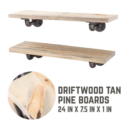 RESTORE Driftwood Tan 24 in. Shelves with L-Shaped Brackets