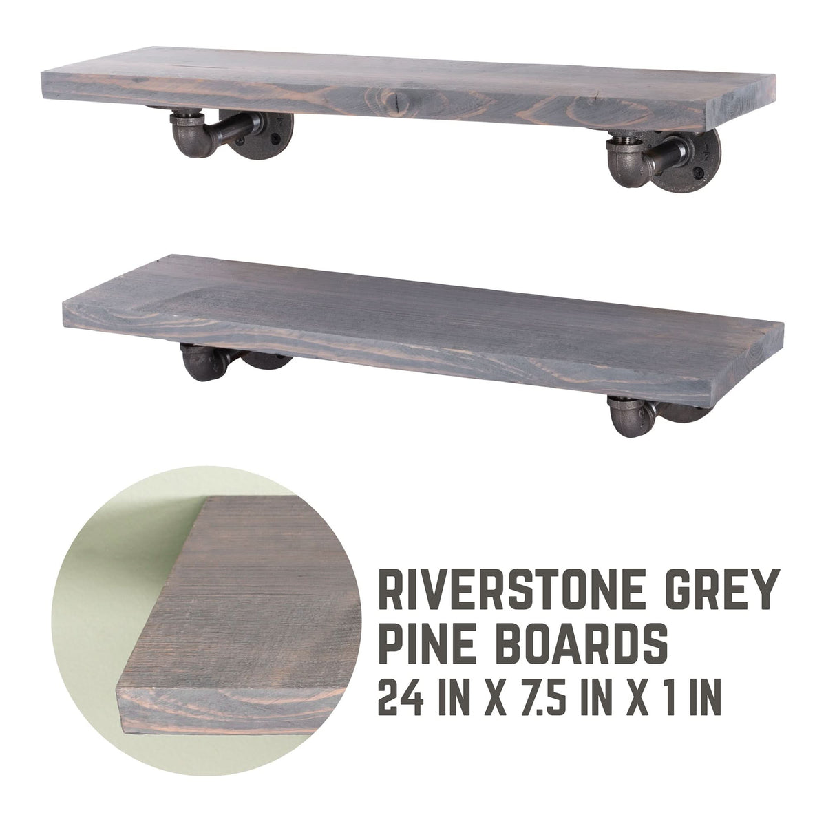 RESTORE Riverstone Grey 24 in. Shelves with L-Shaped Brackets