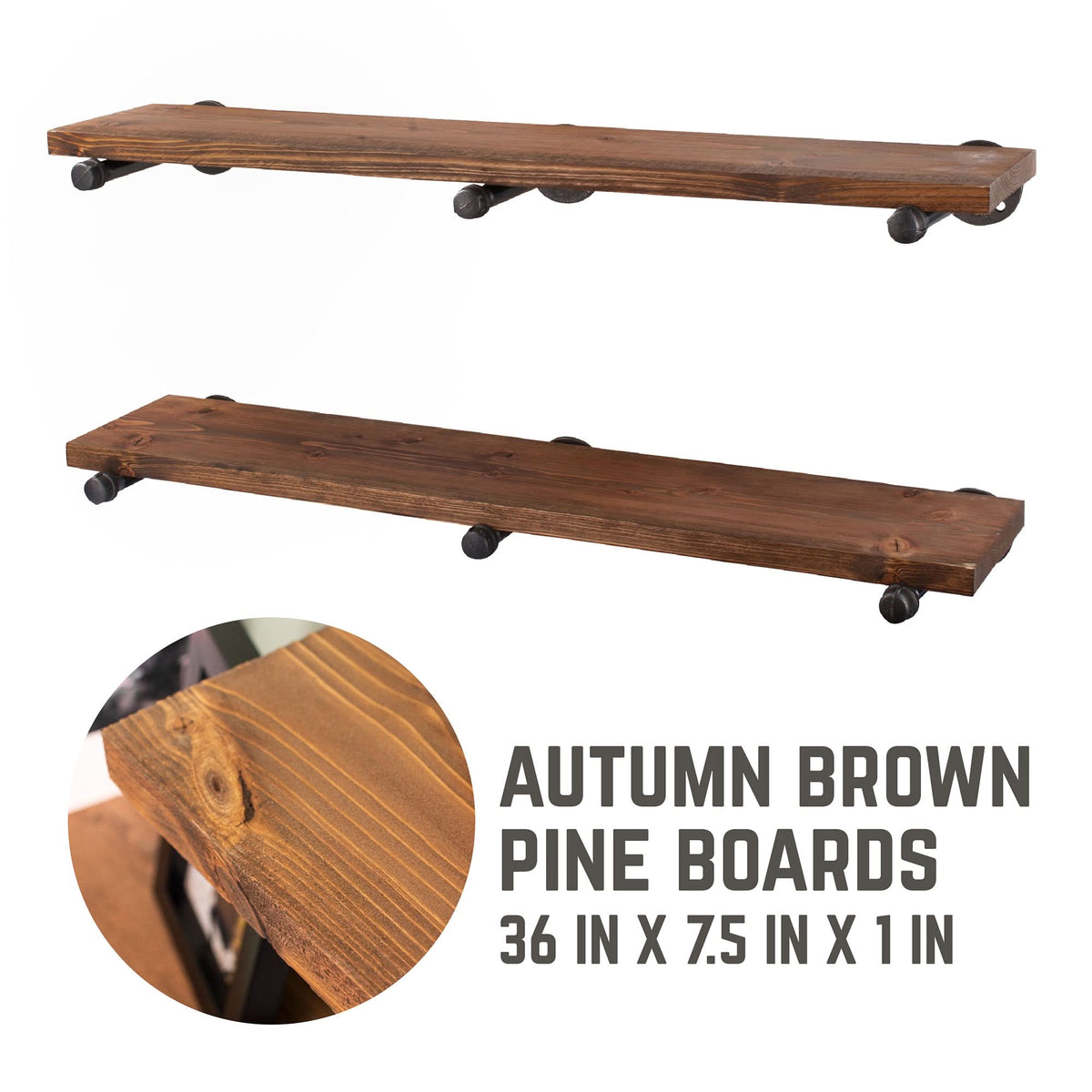 RESTORE Autumn Brown 36 in. Shelves with Straight Brackets