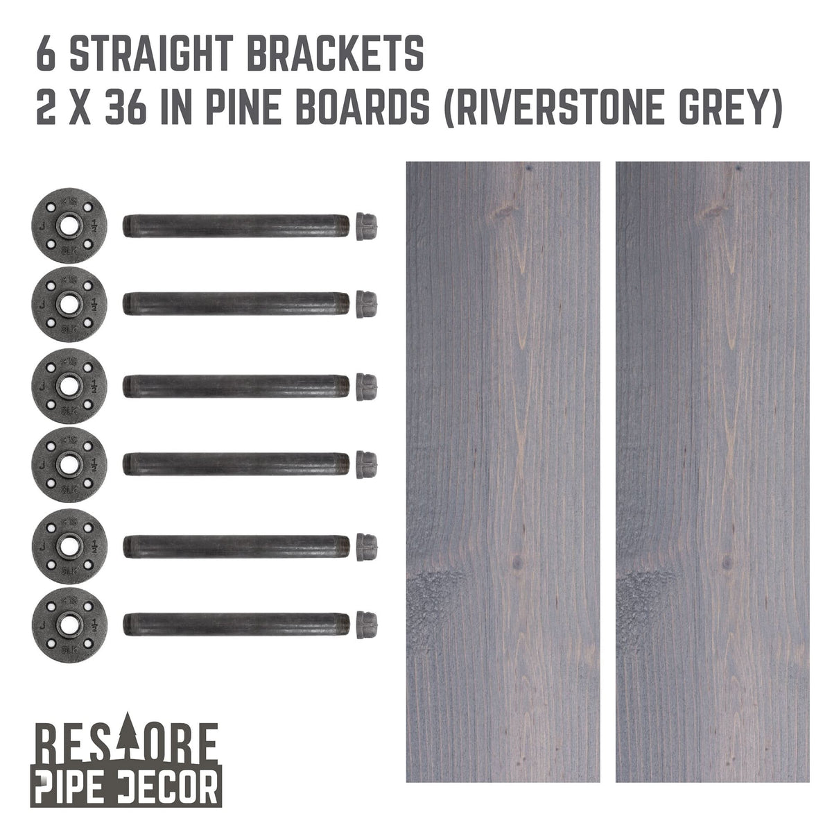 RESTORE Riverstone Grey 36 in. Shelves with Straight Brackets