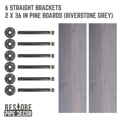 RESTORE Riverstone Grey 36 in. Shelves with Straight Brackets
