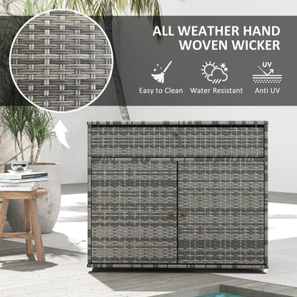 Outdoor Storage Cabinet, Waterproof PE Rattan Cabinet With Drawer For Indoor, Outdoor Swimming Pool, Gray