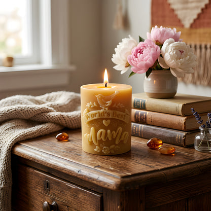 Worlds Best Mama Beeswax Candle