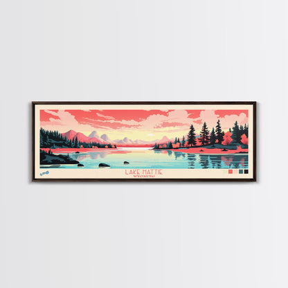 Lake Hattie Wyoming Framed Canvas Print, Panoramic Wall Art, Midcentury Modern, Pop Art, Living Room Decor, Travel Poster, Bedroom Art