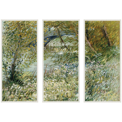Vincent van Gogh River Bank in Springtime 1887 3 Piece Framed Canvas Wall Art Set by Nostalgia Prints