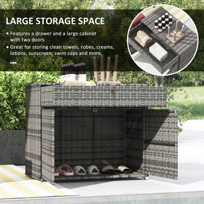 Outdoor Storage Cabinet, Waterproof PE Rattan Cabinet With Drawer For Indoor, Outdoor Swimming Pool, Gray