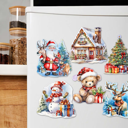 Christmas Is Here Decorative Eco Wood Magnets Set of 6 by G. Debrekht - Christmas Decor - 8090028G-S6