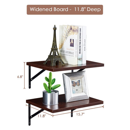 Wall Mounted Floating Shelves, 2 Set Wide Display-Cherry Walnut, 11.8x15.7x6.8in