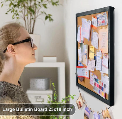 Open Box Miratino Cork Board Bulletin Board, 23x18 Inches Wooden Frame Pin Board, Cute Cork Boards for Walls Hanging for Office, Home Decor, School (P