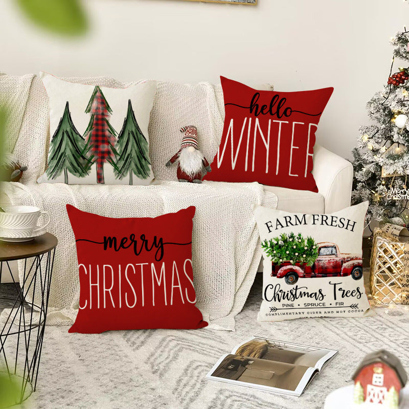 Christmas tree print pillow cover linen pillowcase holiday living room sofa decoration cushion cover