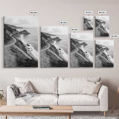 Winding Beach Road, Coastal Drive, Ocean Cliffs, Travel Landscape, Canvas Print, Office Wall Art, Fall Adventure Style, Neutral Coastal Decor