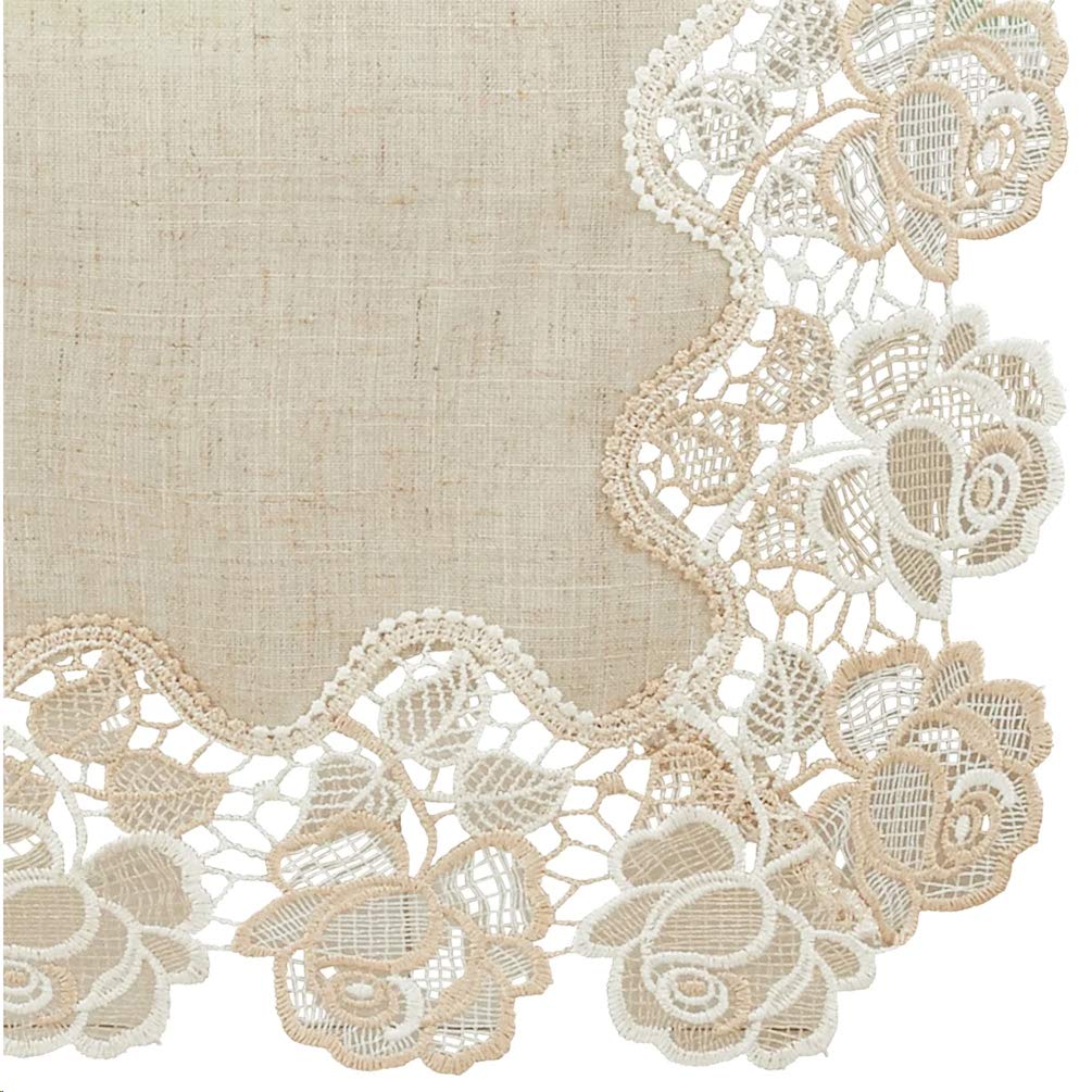 Fennco Styles Elegant Lace Rose Border Tablecloth 54" W x 54" L - Natural Floral Square Table Cover for Home Décor, Banquets, Wedding, Family Gathering and Special Events