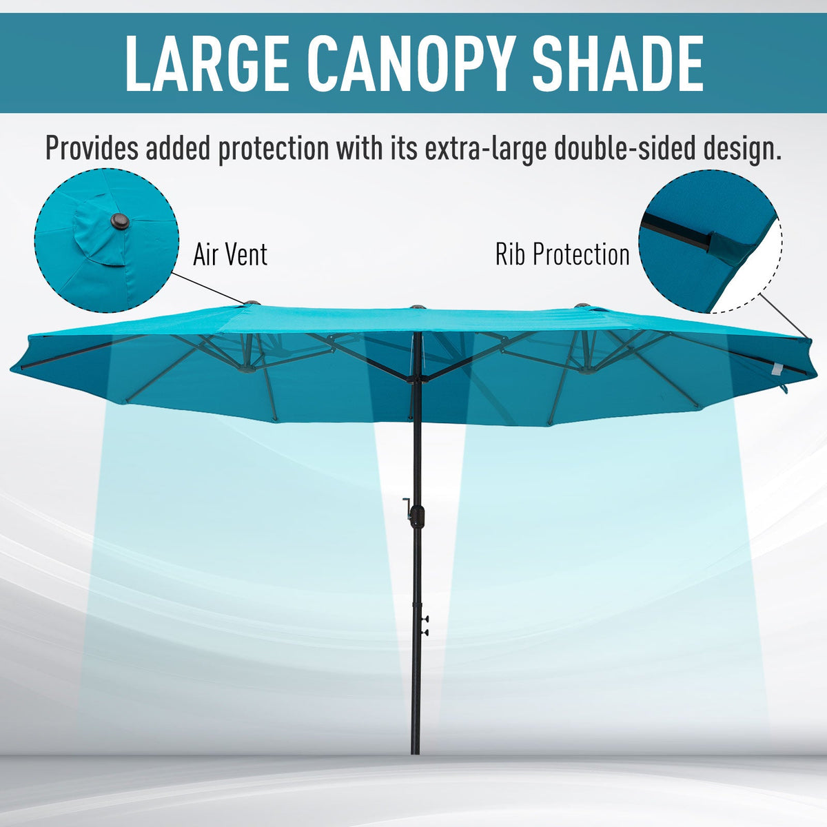 Patio Umbrella 15ft Double-Sided Outdoor Market Extra Large Umbrella With Crank Handle For Deck, Lawn, Backyard And Pool, Blue