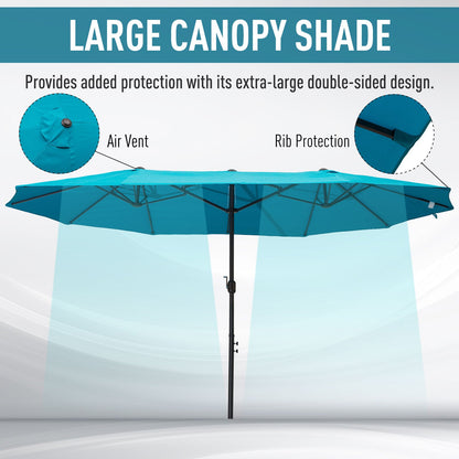 Patio Umbrella 15ft Double-Sided Outdoor Market Extra Large Umbrella With Crank Handle For Deck, Lawn, Backyard And Pool, Blue