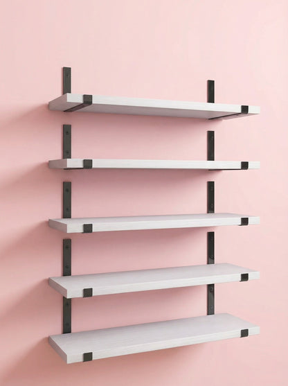 Wood Wall Shelves 15.8” with Metal Brackets – Rustic Floating Shelves | 5/8 Pack