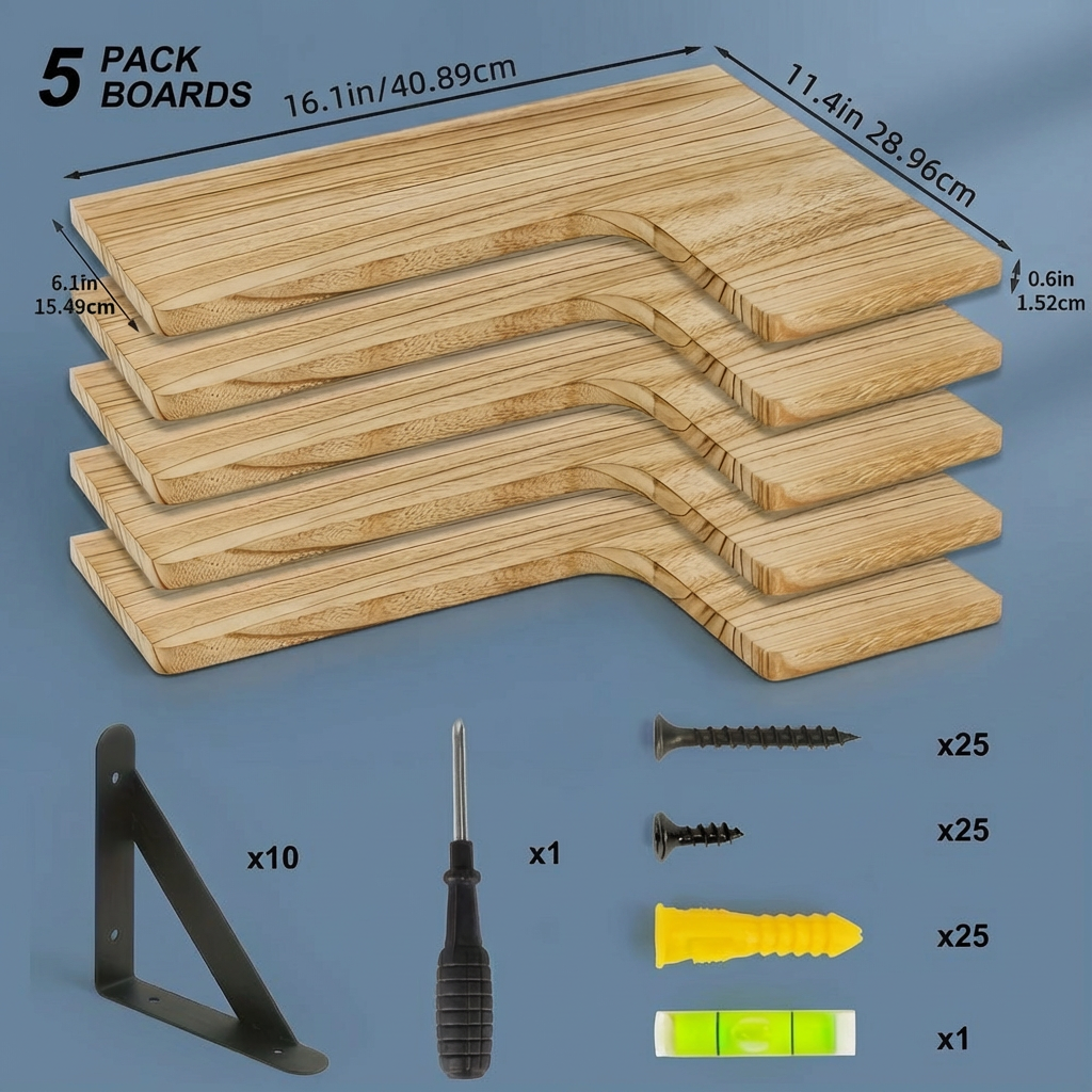 Rustic Corner Floating Shelves Set of 5 – Wall Mounted Wood Shelves