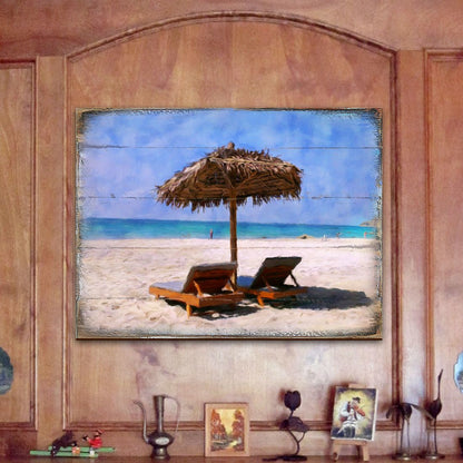 Sonny Beach Chairs Wooden Coastal Wall Art by Nature Wonders - Coastal Sea-Life Decor - 95319B
