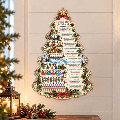 Twelve Days of Christmas Wooden Door Hanger – Christmas Tree Wall & Door Décor by G. Debrekht - 8652910H
