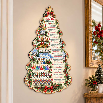 Twelve Days of Christmas Wooden Door Hanger – Christmas Tree Wall & Door Décor by G. Debrekht - 8652910H