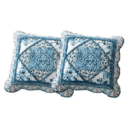 Tache Cotton Patchwork White Blue Floral Scalloped Petal Dance Cushion Covers / Euro Sham (JHW-646)