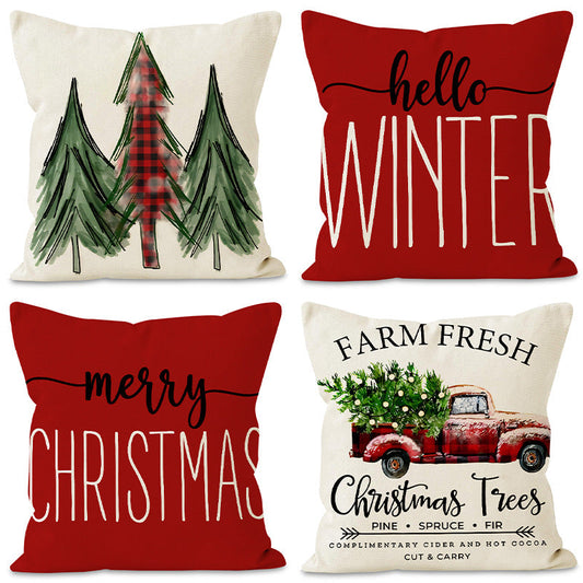 Christmas tree print pillow cover linen pillowcase holiday living room sofa decoration cushion cover