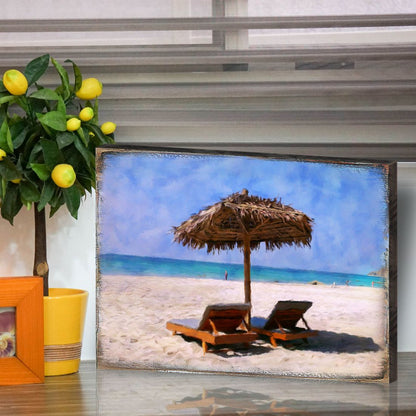 Sonny Beach Chairs Wooden Coastal Wall Art by Nature Wonders - Coastal Sea-Life Decor - 95319B