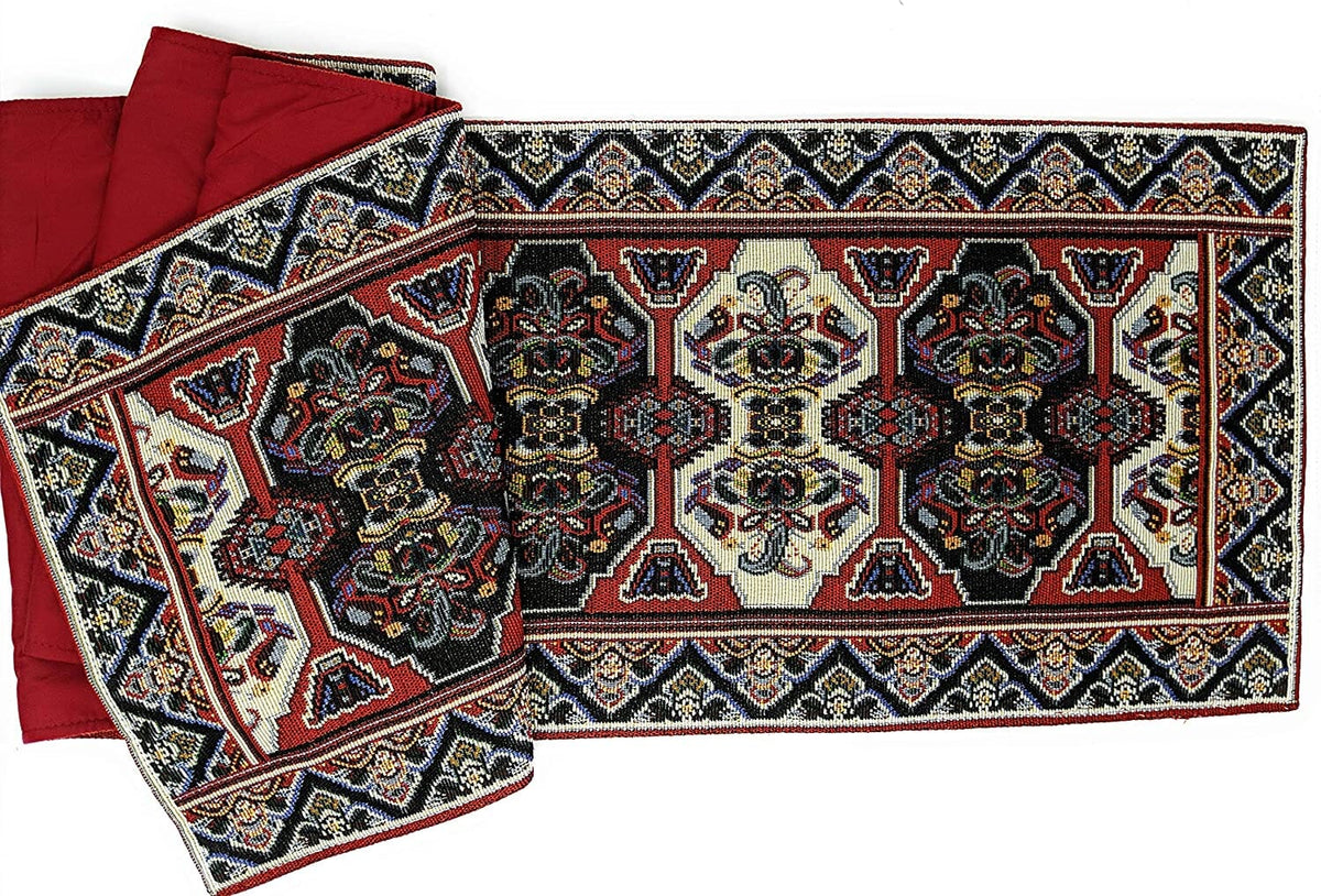 DaDalogy Elegant Majestic Kilim Red Persian Rug Ornate Floral Woven Tapestry Table Runner (18195)