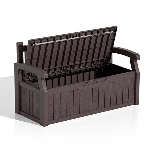 Heavy Duty Brown Plastic Outdoor Storage Garden Bench Patio Deck Box