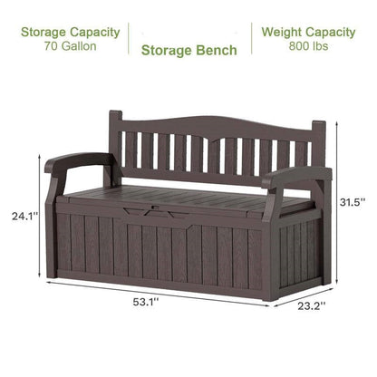 Heavy Duty Brown Plastic Outdoor Storage Garden Bench Patio Deck Box