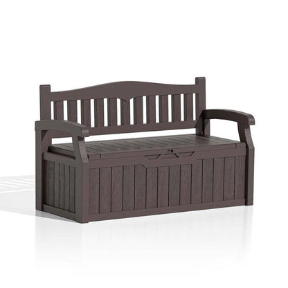 Heavy Duty Brown Plastic Outdoor Storage Garden Bench Patio Deck Box