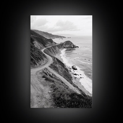 Winding Beach Road, Coastal Drive, Ocean Cliffs, Travel Landscape, Canvas Print, Office Wall Art, Fall Adventure Style, Neutral Coastal Decor