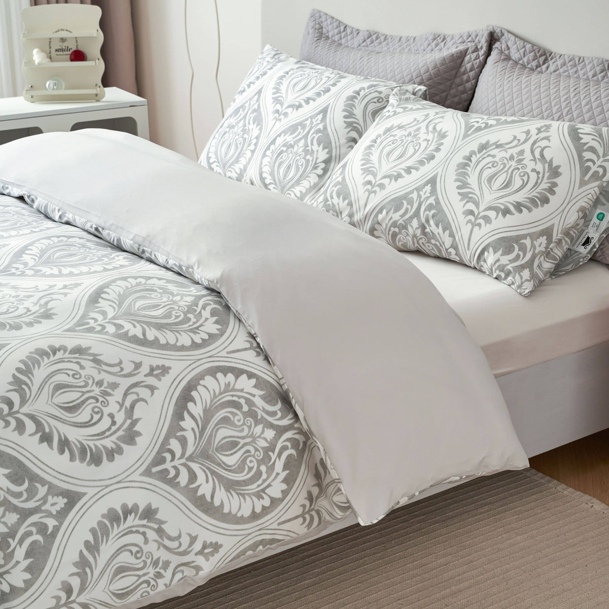 Tache Dreamy Moon Sky Ogee Damask Heather Gray White Duvet Cover (TB300)