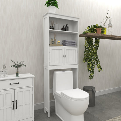 Over The Toilet Rack 2 -Tier Toilet Bathroom Spacesaver Storage Shelf with 2 Doors Wood Storage Organizer Cabinet
