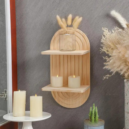 Bohemian style wooden arched wall hanging double layered candlestick vase suitable for decorating living room and bedroom walls